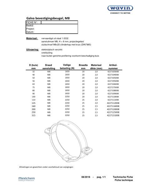 Technische fiche / Fiche technique Galva bevestigingsbeugel M8