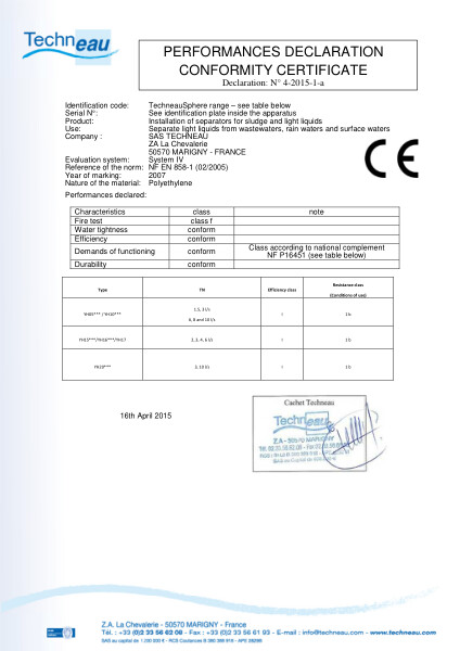 DOP EN - 4-2015-1-a - Installation of separators for sludge and light liquids