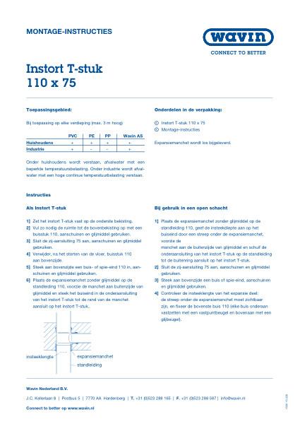 Werkinstructie instort T-stuk 110 x 75