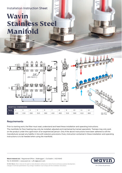 Wavin IE UFH Stainless Steel Manifold Installation Instruction Sheet