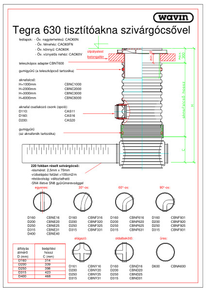 Tegra 630 tisztítóakna szivárgócsővel CAD rajz