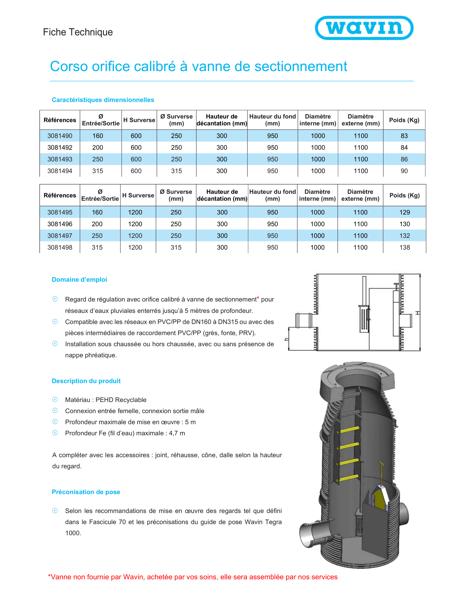 Fiche technique - Corso Orifice calibré avec vanne de sectionnement
