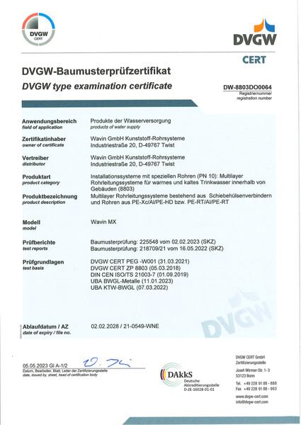 DVGW Zertifikat Wavin Tigris MX