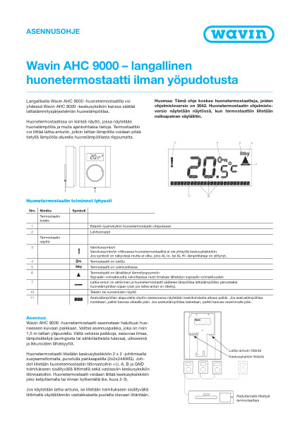 Asennus- ja käyttöohje -  AHC 9000 Huonetermostaatti