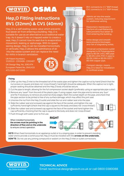 Wavin Osma HepvO BV1 32mm and CV1 40mm Installation Instructions Aug2025