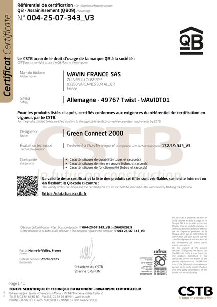 Certificat QB - Green Connect 2000