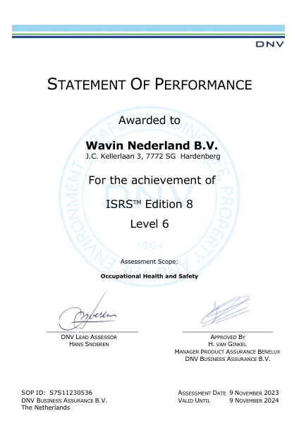 ISRS Statement of Performance - Wavin Nederland B.V.