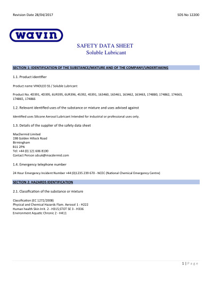 MSDS - Soluble lubricant