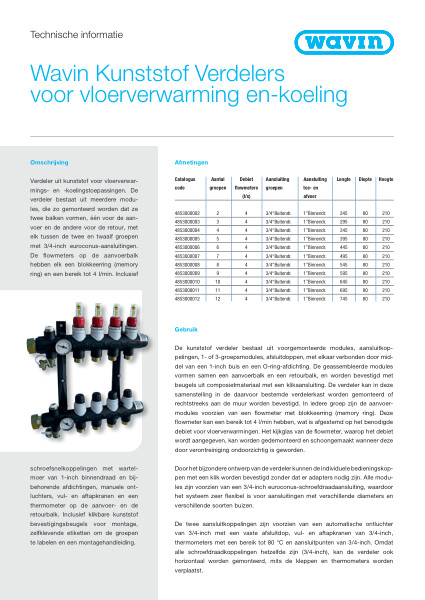 Technische informatie Wavin Kunststof Verdelers voor Vloerverwarming en -koeling