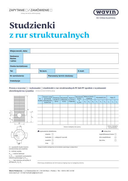 Studzienki z rur strukturalnych_formularz zamówienia