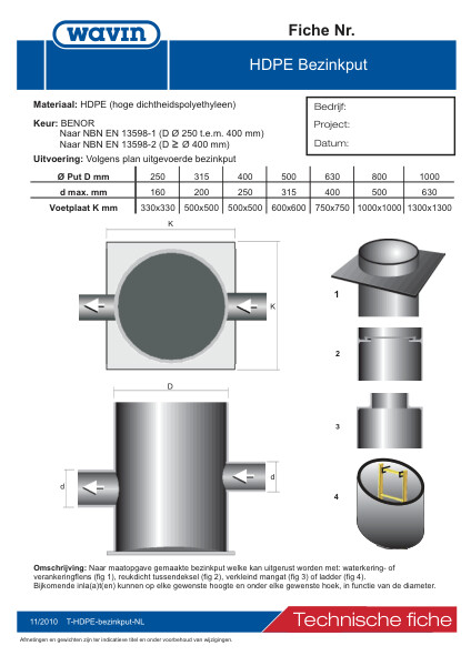 Technische fiche HDPE bezinkput / Fiche technique décanteur