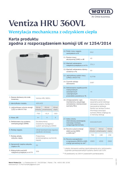 Ventiza HRU 360VL_karta katalogowa