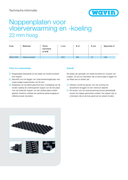 Technische informatie Noppenplaten voor vloerverwarming en -koeling 22mm