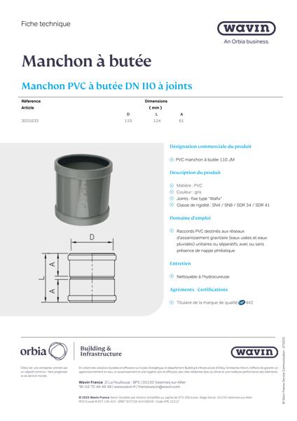 Fiche technique Manchon a butee - 3031633