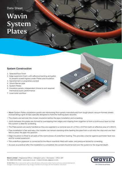 Wavin Comfia System Plates Data Sheet