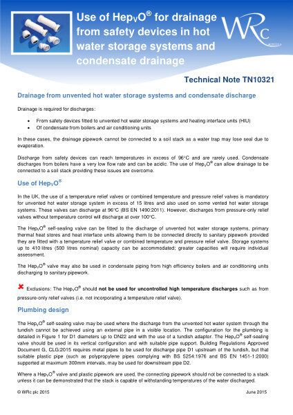 Data Sheet - HepvO use in hot water systems