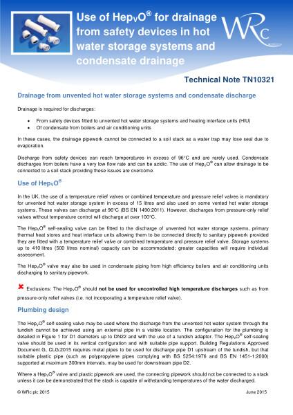 Data Sheet - HepvO use in hot water systems