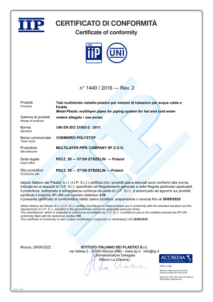 Certificato IIP UNI EN ISO_21003-2_Polystop