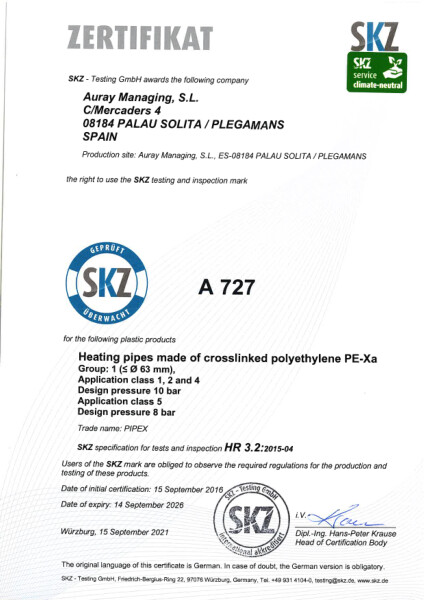 PE-XA SKZ Certificate 2026