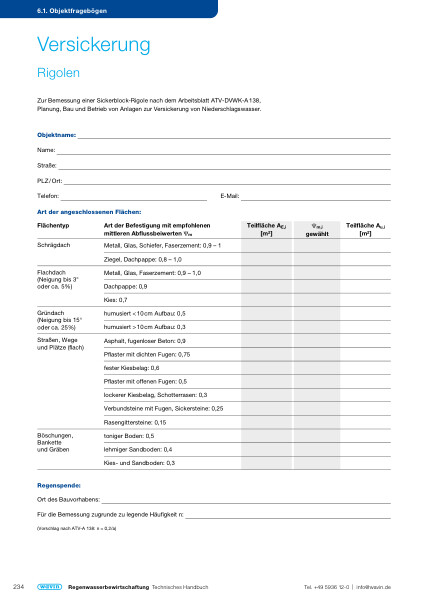 Objektfragebogen Versickerung 