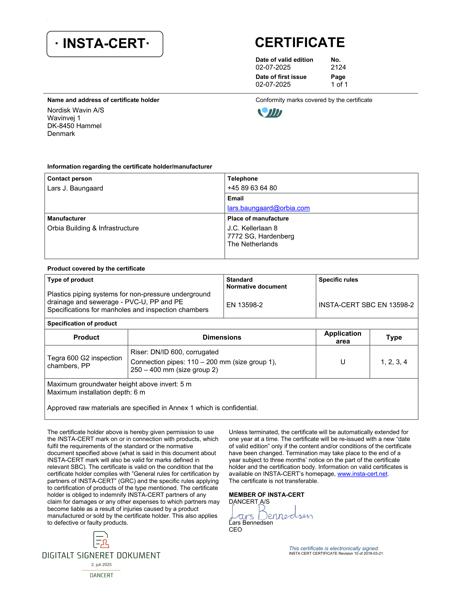 INSTA-CERT - No. 2124 - Tegra 600 G2 inspection chambers, PP