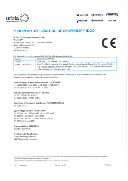 European Declaration of Conformity Sentio