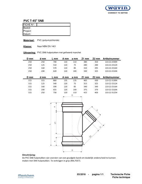 PVC T45° SN8 