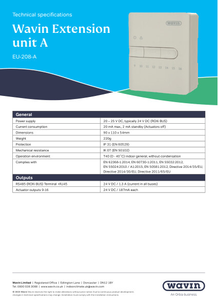 Wavin Sentio Extension Unit Data Sheet