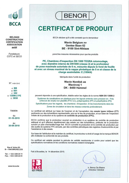 Certificat BENOR PE EN 13598-2 TEGRA 1000 