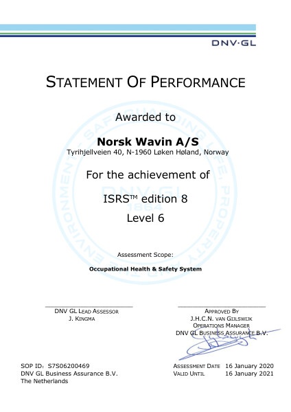 ISRS Statement of Performance - Norsk Wavin AS