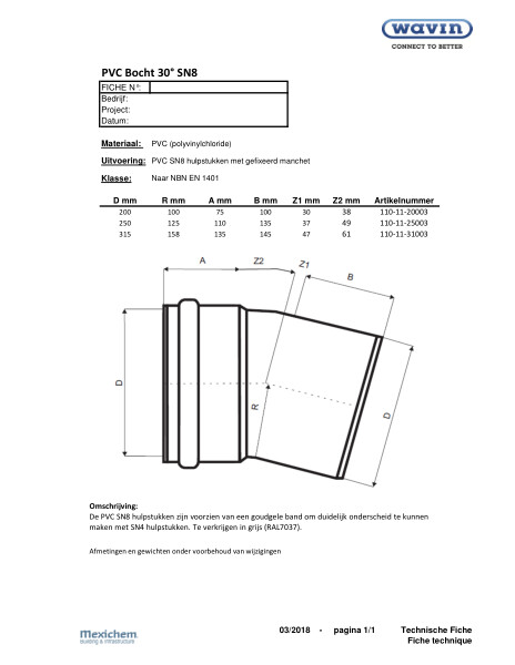 PVC Bocht 30° SN8 / PVC Coude 30° SN8