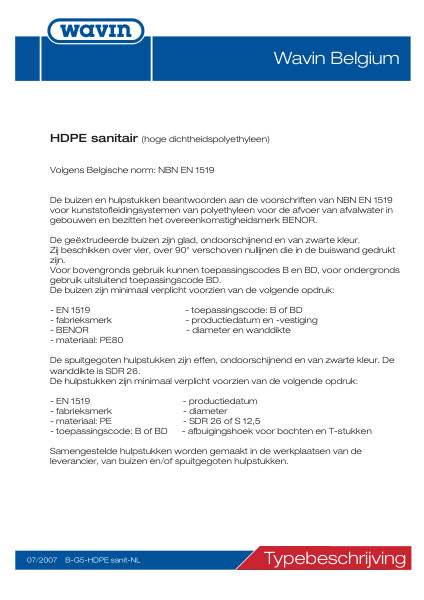 Bestektekst HDPE sanitair