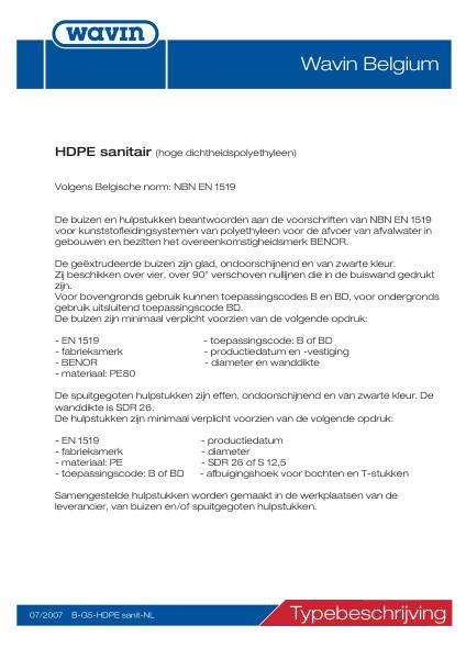 Bestektekst HDPE sanitair
