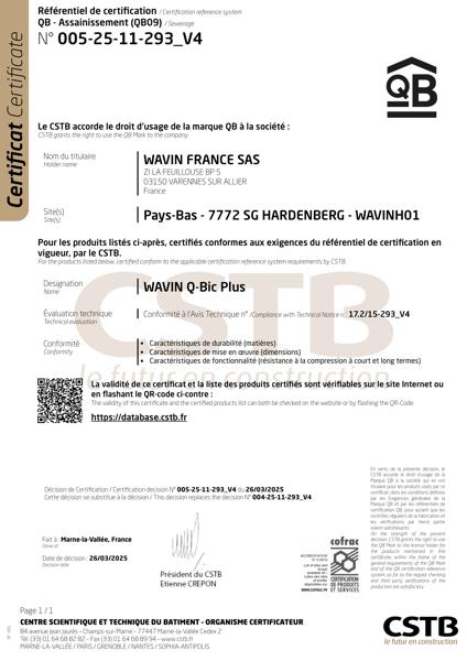 Certificat CSTB - Wavin Q-Bic Plus