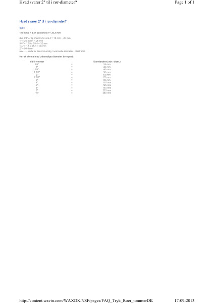 FAQ - Hvad svarer 2" til i rør-diameter?