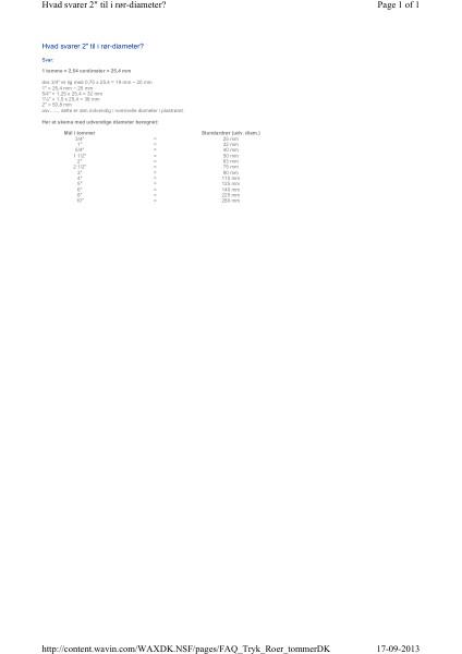 FAQ - Hvad svarer 2" til i rør-diameter?