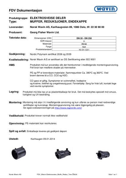 FDV Wavin Elektrosveise muffe redusert ters