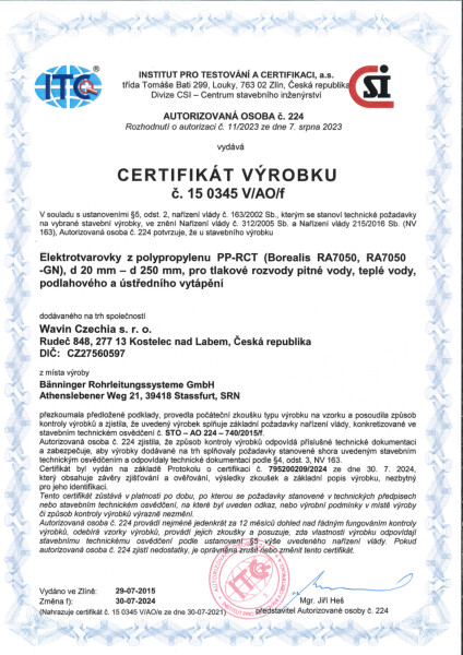 Certifikát Elektrotvarovky z PP-RCT