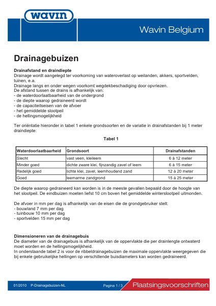 Plaatsingsvoorschrift Drainagebuizen