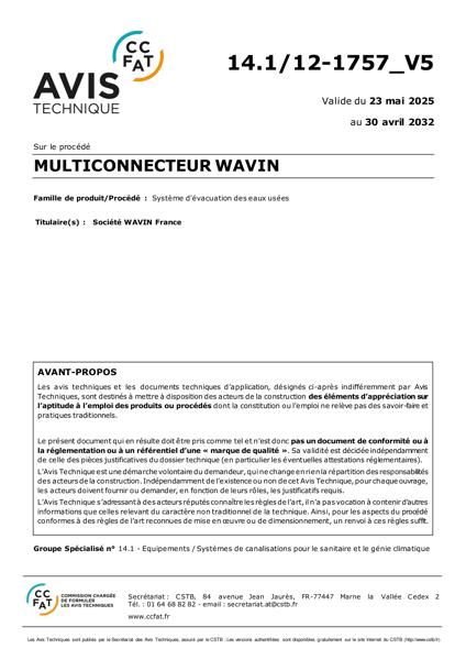 Avis technique - Wavin Multiconnecteur