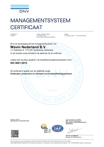 ISO 9001:2015 Certificaat Kwaliteitsmanagementsysteem DNV C560871 - Geldig tot 14.12.2026