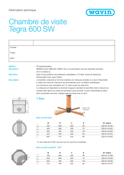 Technische fiche Toezichtputten Tegra 600 SW