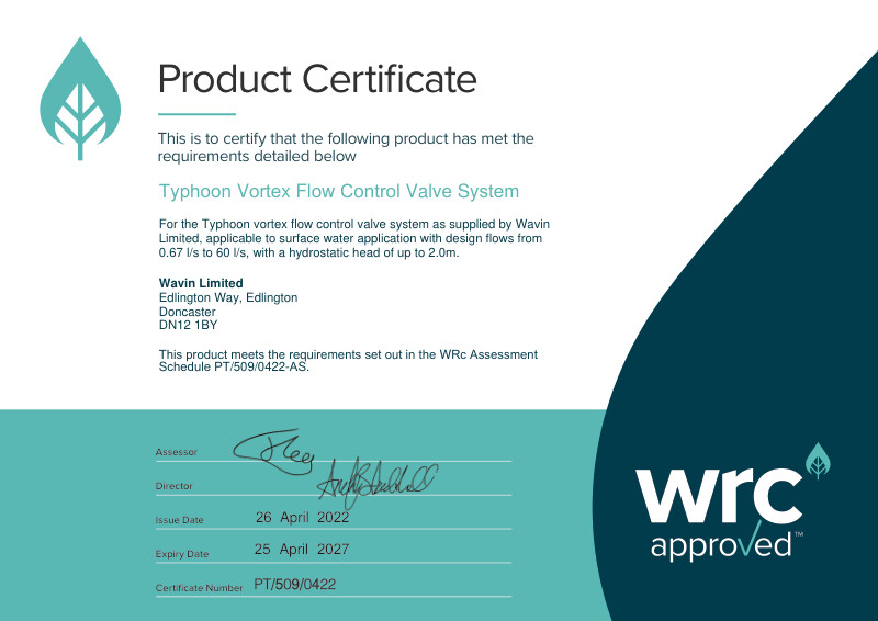 WRAS certificate Typhoon Vortex Valve