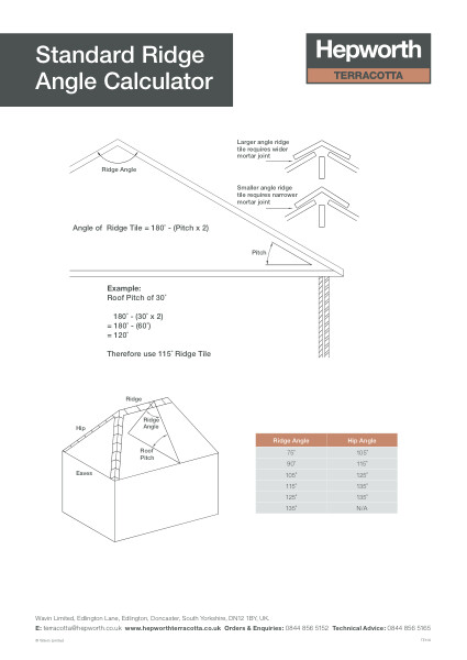 Data Sheet - Standard Ridge Angle Calculator