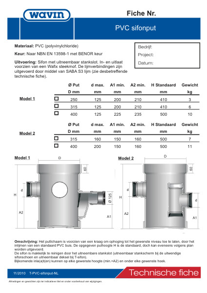 Technische fiche PVC sifonput / Fiche technique décanteur à coupeair 