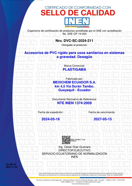 Sello Accesorios PVC Uso Sanitario Desague (NTE INEN 1374)