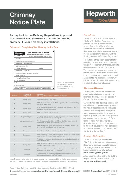 Data Sheet - Chimney Notice Plate