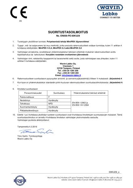 Suoritustasoilmoitus (DoP) - No. EN858-PE-00KU29 - MiniPEK S 0.4, 0.4 ja 0.6