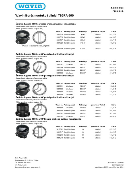 Wavin išorės nuotekų šuliniai TEGRA 600