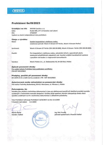 Prohlášení Zasakovací potrubí